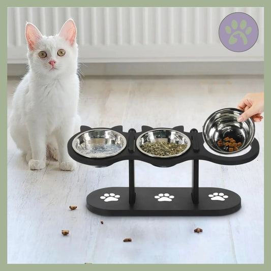 Gamelle chat triple en acier inoxydabl
