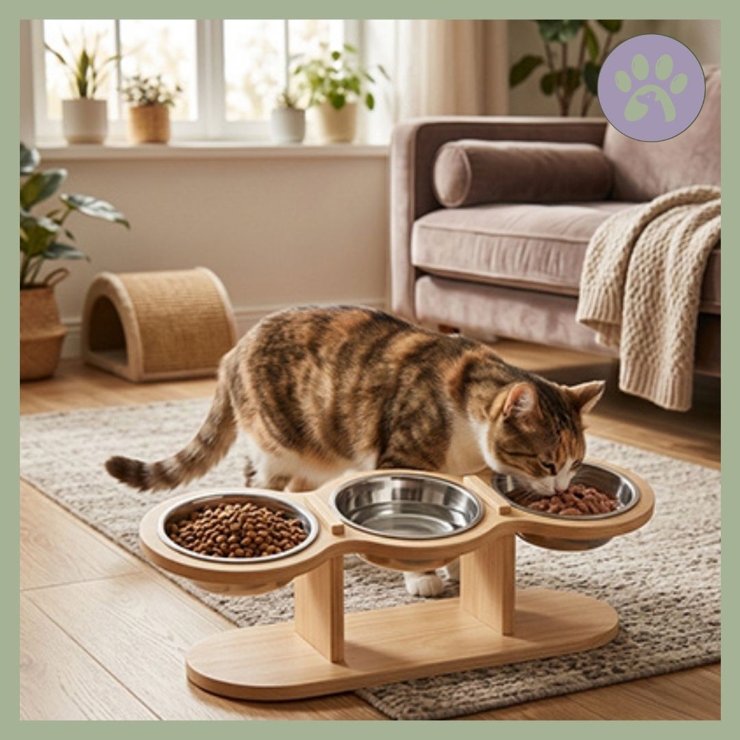 Gamelle chat triple en bois