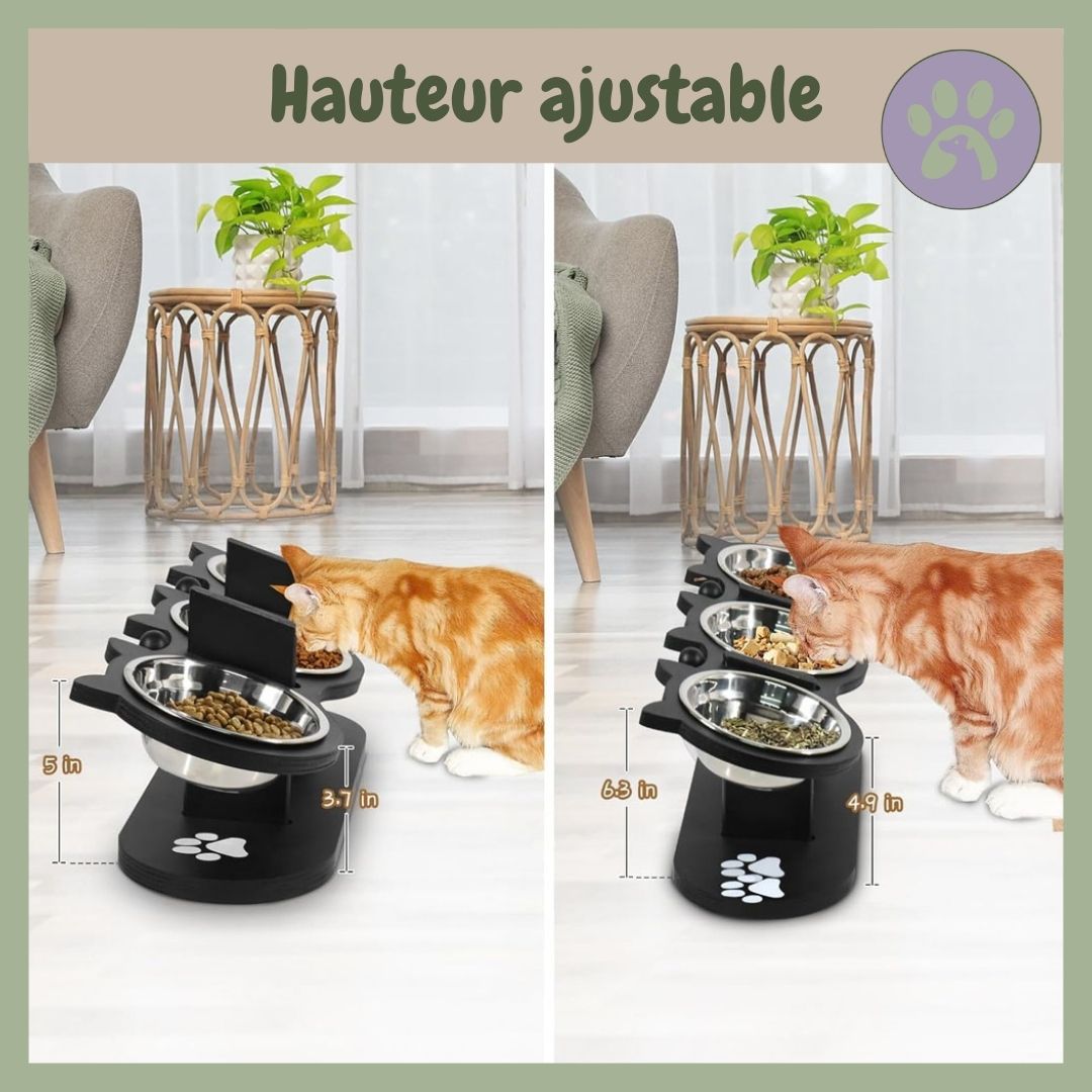 Gamelle chat triple noir ajustable