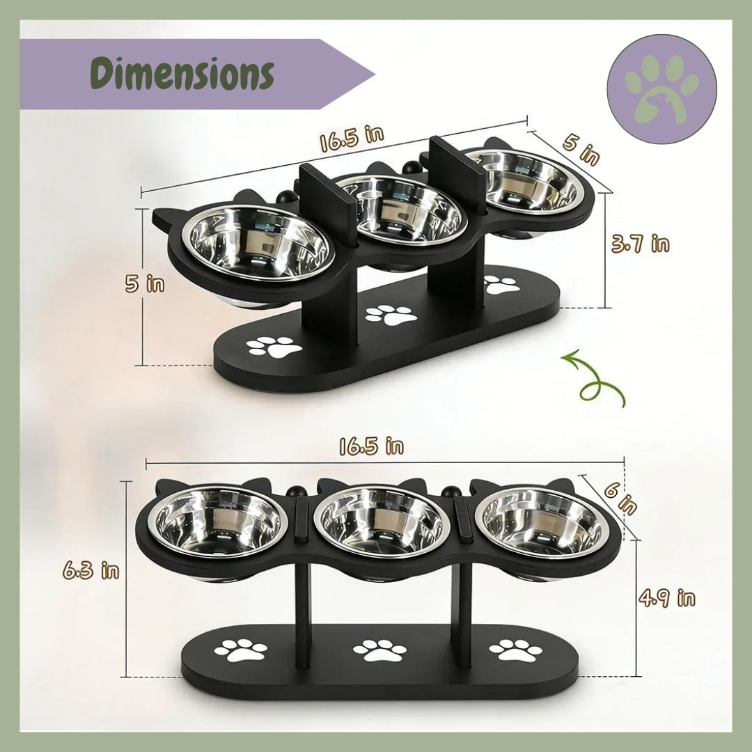 Gamelle pour chat triple noir et pattes dimensions